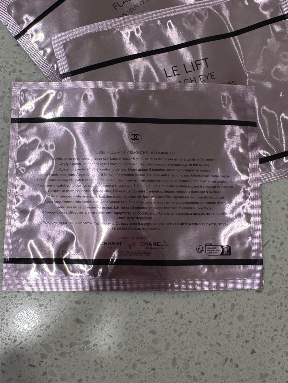 3! CHANEL Le Lift Flash Eye Patches - Metallic Pink Packets ( Trio )